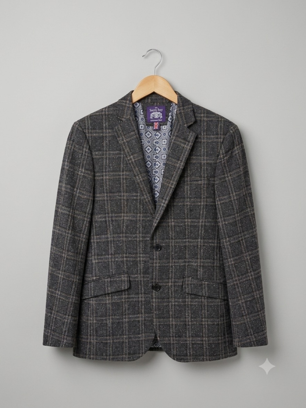 Savile Row Mayfair Plaid Sport Coat - Windowpane Wool-Blend Blazer - Gray 38R